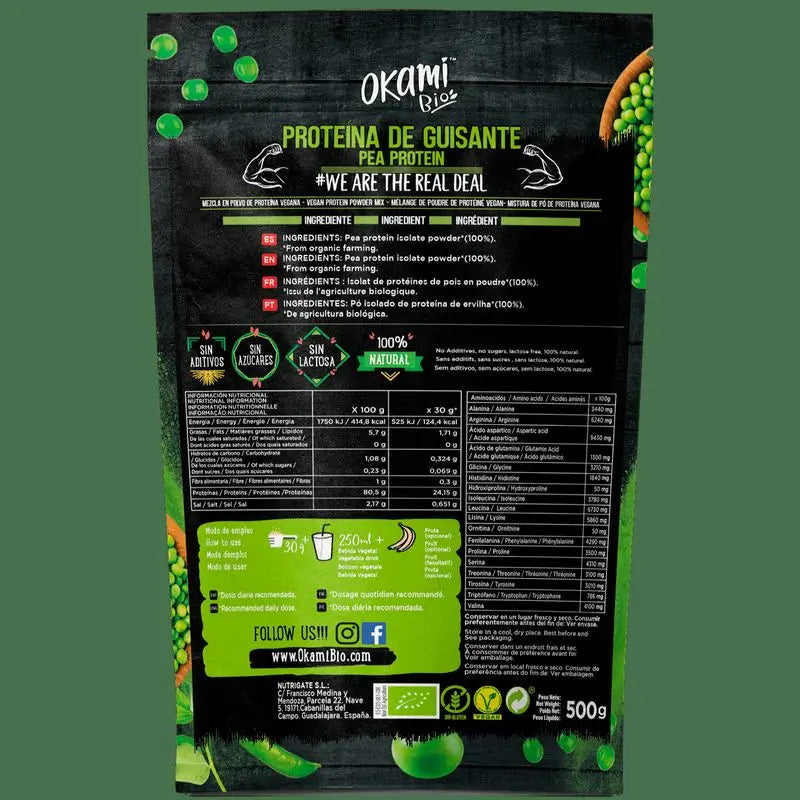 Okami Bio Pea Protein Isolate 500Gr Bio Sg Vegan