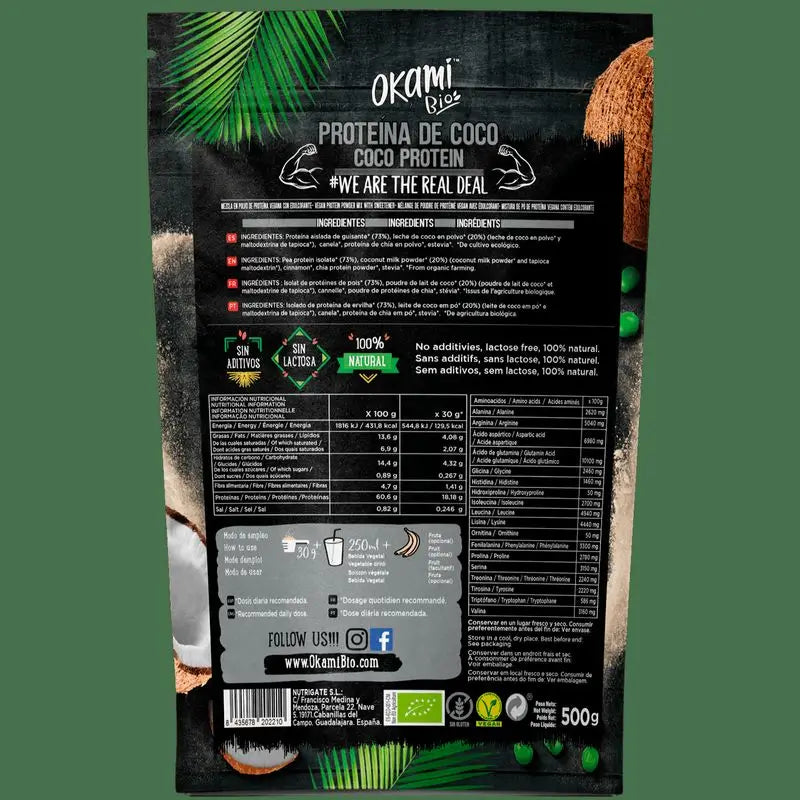 Okami Bio Pea & Coconut Protein 500Gr Bio Sg Vegan