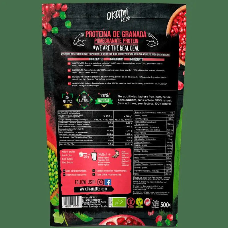 Okami Bio Pea Protein-Pomegranate Juice 500G Bio Sg Ve