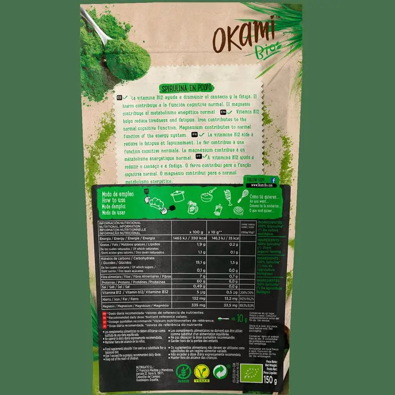 Okami Bio Spirulina Powder 150Gr. Bio Sg Vegan