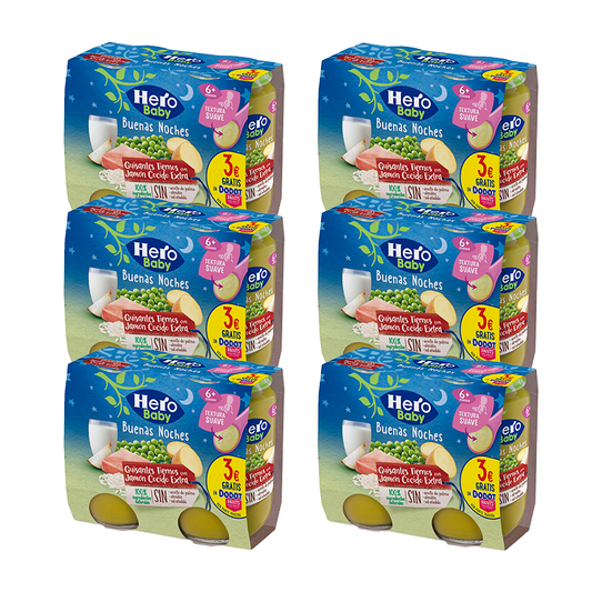Hero Baby Pack Pack Tarrito Bn Tender Peas Cooked Ham Extra, 6 X 2X190 Gr