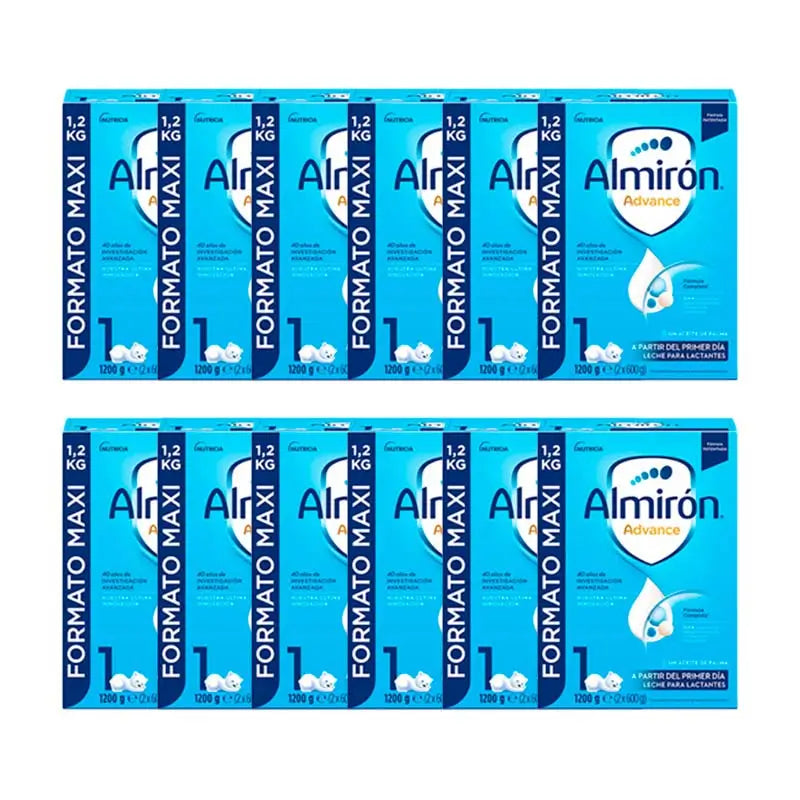 Pack 12 X Almirón Advance 1, Leche De Inicio En Polvo para Bebé, a partir del Primer Día, 1200g