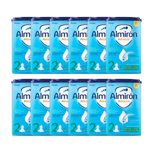 Pack 12 X Almirón Advance 2, Leche de Continuación en Polvo para Bebé, a partir de 6 Meses, 800g