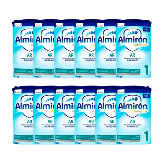 Pack 12 X Almirón Advance AR1, Leche de Fórmula para Bebé Anti Regurgitación, desde Primer Día, 800g