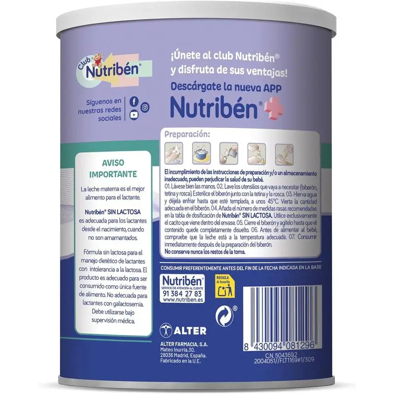 Pack 12 X Nutriben Lactose-Free Milk 1, 400 g