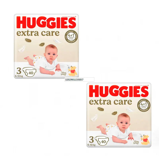 Huggies 2X Extra Care Nappy Pack Size 3 (5-9Kg), 80 Pcs.