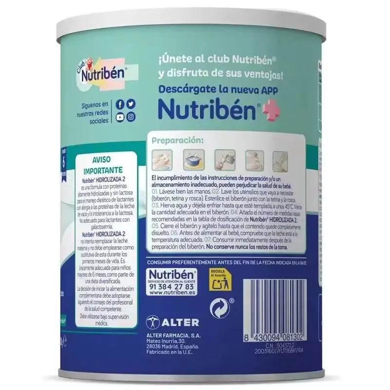 Pack 2 X Nutriben Hydrolysed Milk 2 400 g