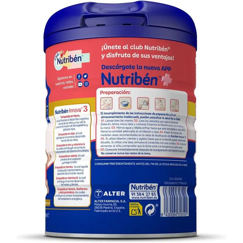 Pack 2 X Nutriben Innova 3 Milk OLM, 800 G