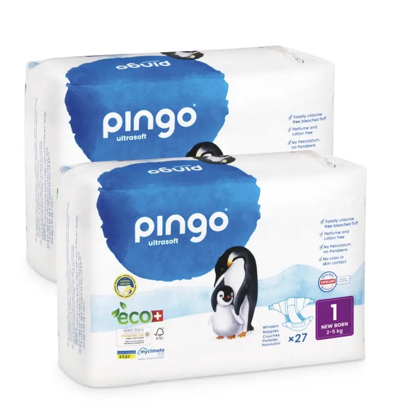 Pingo Pack 2X Ecological Nappy Size 1 New Born, 54 Pcs.