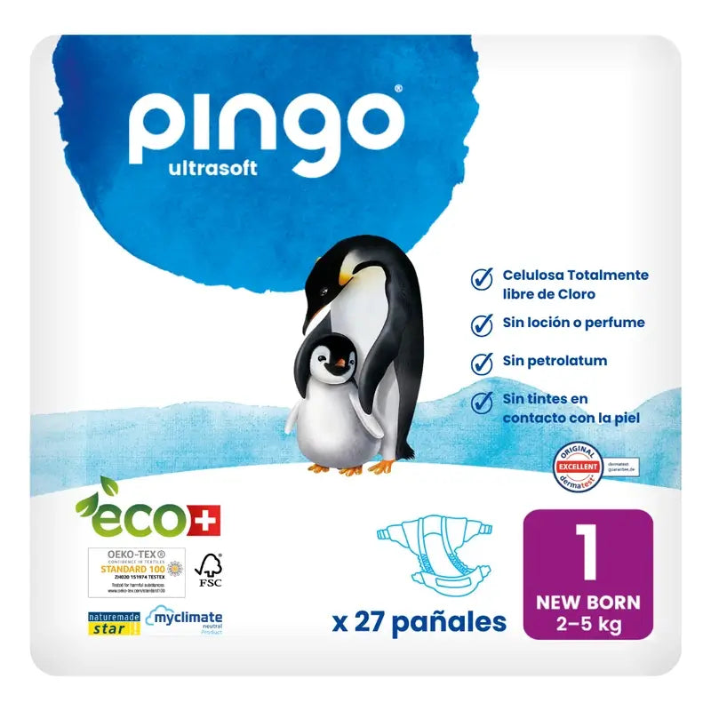 Pingo Pack 2X Ecological Nappy Size 1 New Born, 54 Pcs.