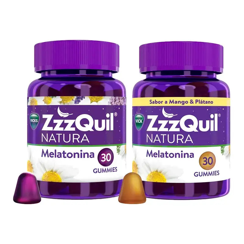 Pack 2x30 ZzzQuil Natura Melatonin Original and Mango flavour