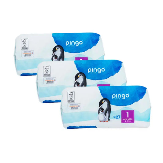 Pingo Pack 3X Organic Nappy Size 1 New Born, 27 Pcs.