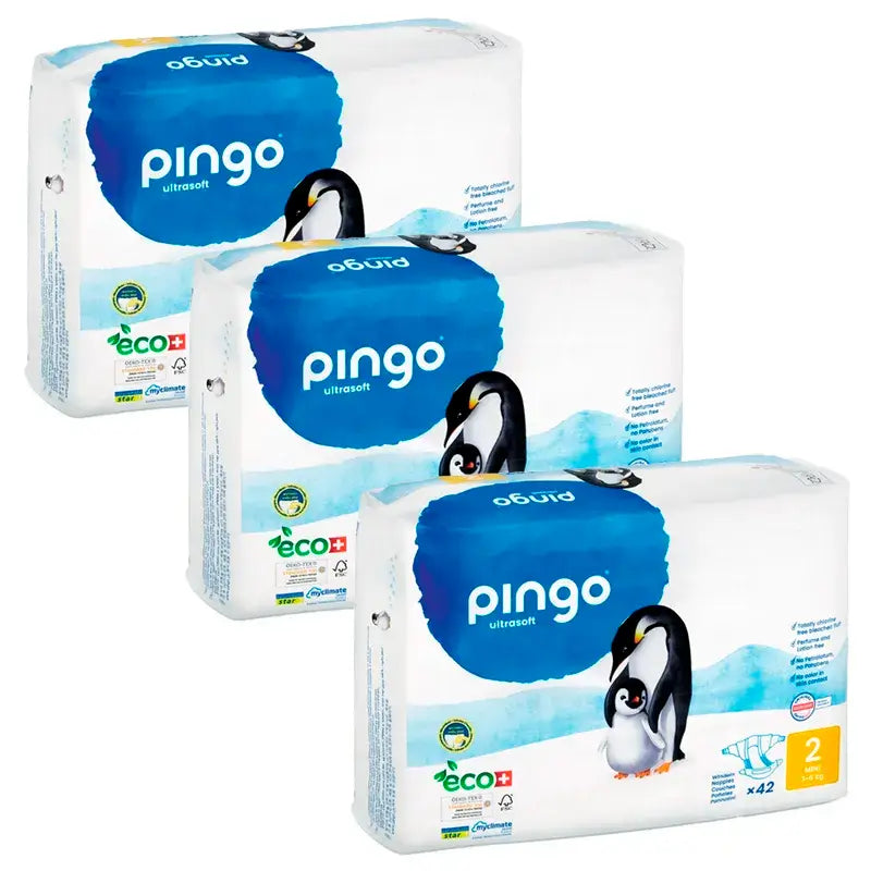 Pingo Pack 3X Ecological Nappy Pack Size 2 Mini, 126 Units