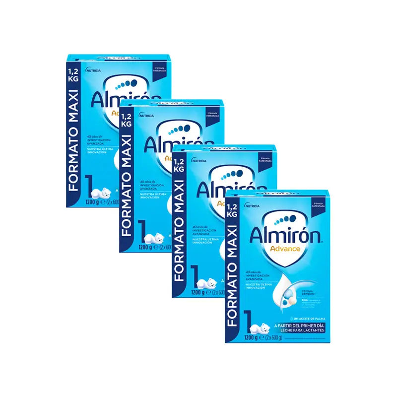 Pack 4 X Almirón Advance 1, Leche De Inicio En Polvo para Bebé, a partir del Primer Día, 1200g