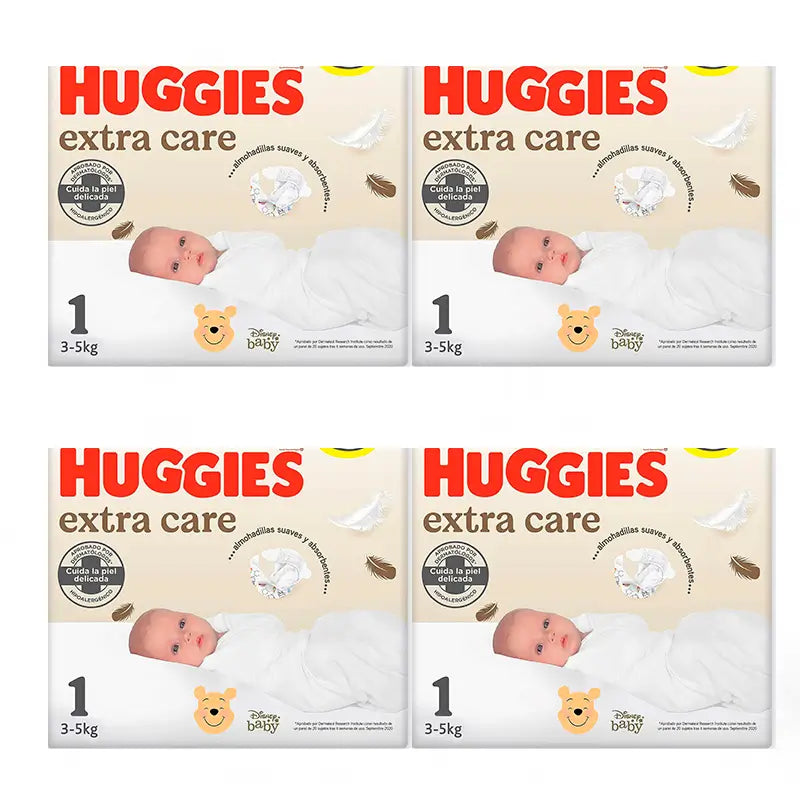 Huggies 4X Extra Care Nappy Pack Size 1 (3-5Kg), 112 Pcs.