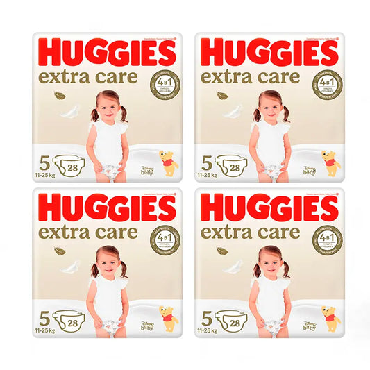 Huggies 4X Pack Extra Care Nappy Size 5 (11-25Kg), 112 Pcs.