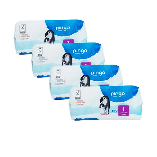 Pingo Pack 4X Ecological Nappy Size 1 New Born, 27 Pcs.