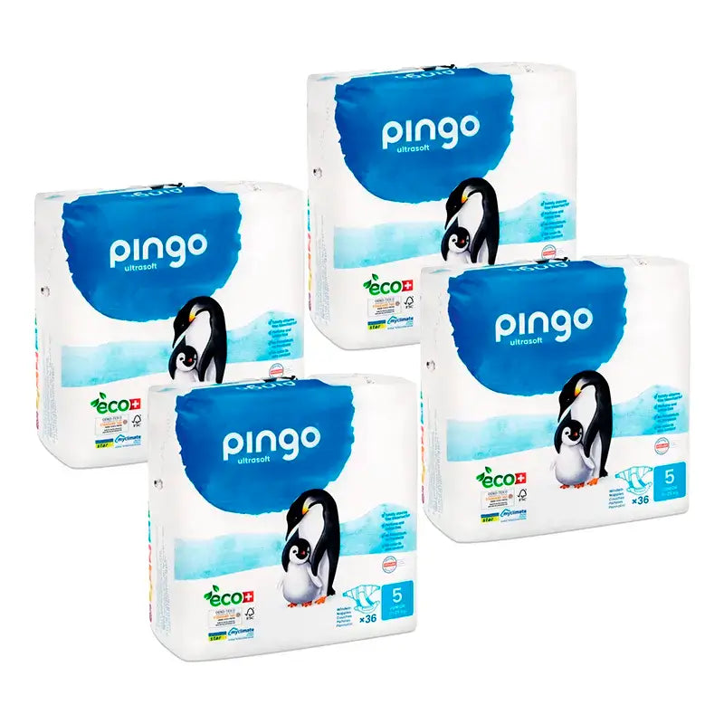 Pingo Pack 4X Ecological Nappy Size 5 Junior, 144 Pcs.