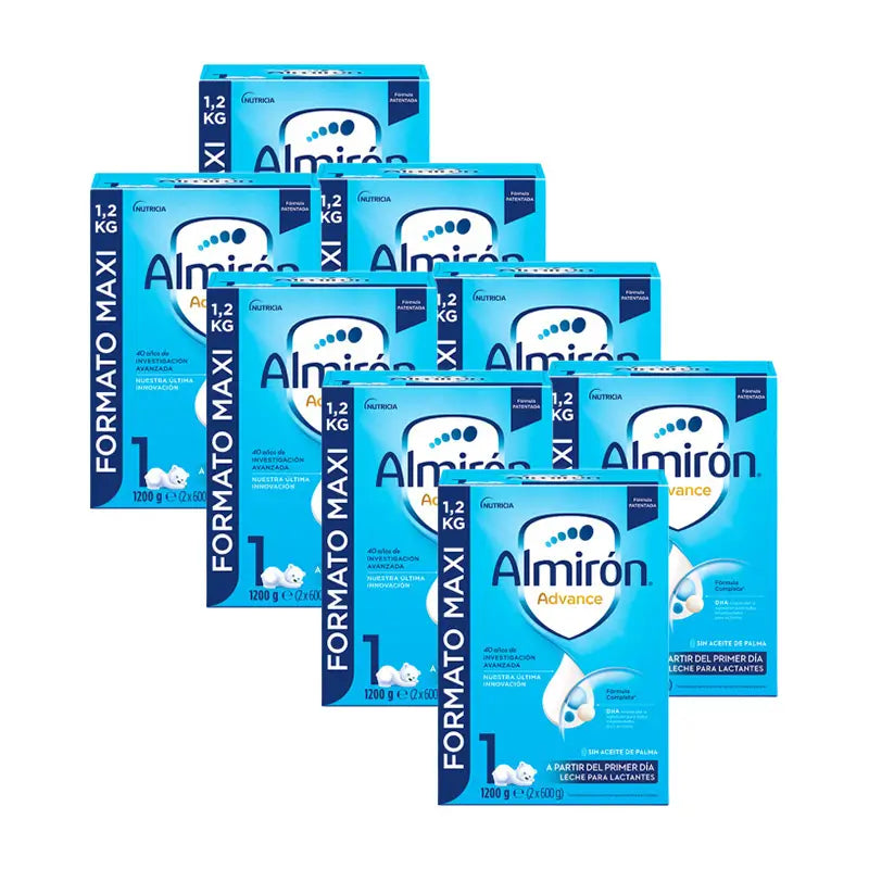 Pack 8 X Almirón Advance 1, Leche De Inicio En Polvo para Bebé, a partir del Primer Día, 1200g