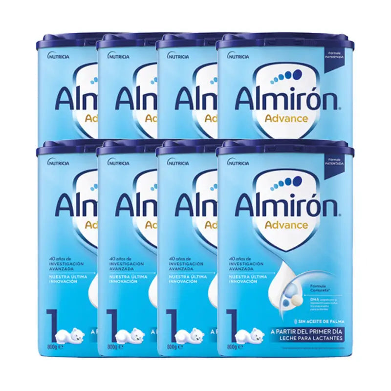 Pack 8 X Almirón Advance 1, Leche De Inicio En Polvo para Bebé, a partir del Primer Día, 800g