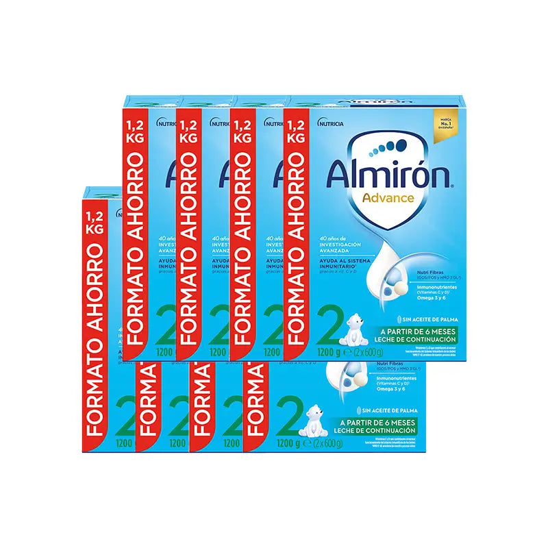 Pack 8 X Almirón Advance 2, Leche de Continuación en Polvo para Bebé, a partir de 6 Meses, 1200g