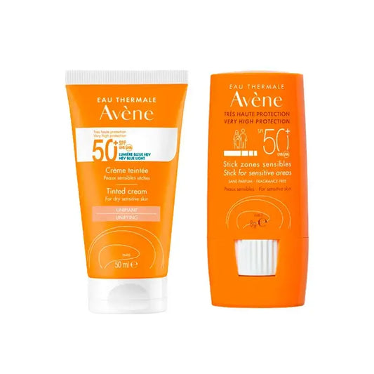 Avene Sensitive Skin Sunscreen SPF50+ Colour 50 ml + Avene Sun Stick SPF 50+ Sensitive Areas 8 gr