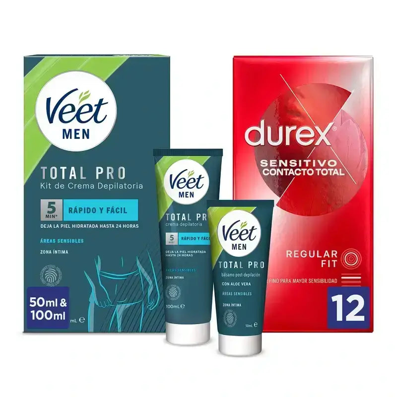 Pack Durex Total Contact 12 pcs + Veet Men Intimate Areas Kit