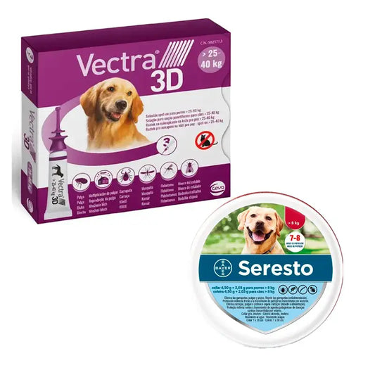 Pack Medium Dogs, Vectra 3D 25-40 kg 3 Pipettes + Seresto Large Collar