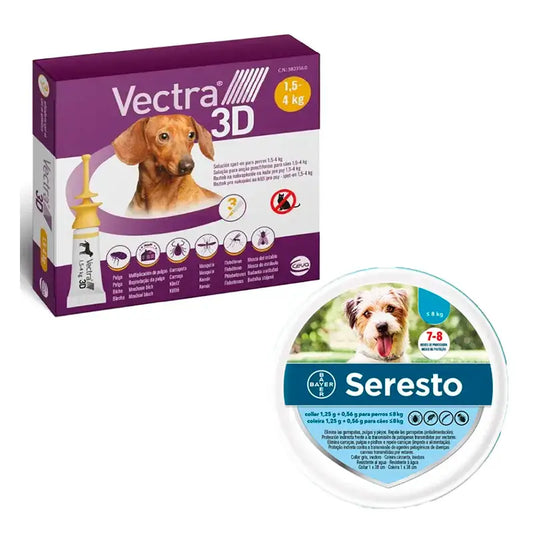 Pack Mini Dogs, Vectra 3D 1,5-4 kg 3 Pipettes + Seresto Small Collar