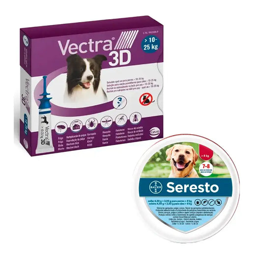 Pack Small-Medium Dogs, Vectra 3D 10-25 kg 3 Pipettes + Seresto Large Collar