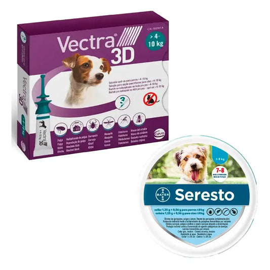 Pack Small Dogs, Vectra 3D 4-10 kg 3 Pipettes + Seresto Small Collar