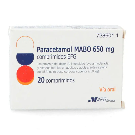 Paracetamol Mabo 650 mg comprimidos Efg, 20 comprimidos