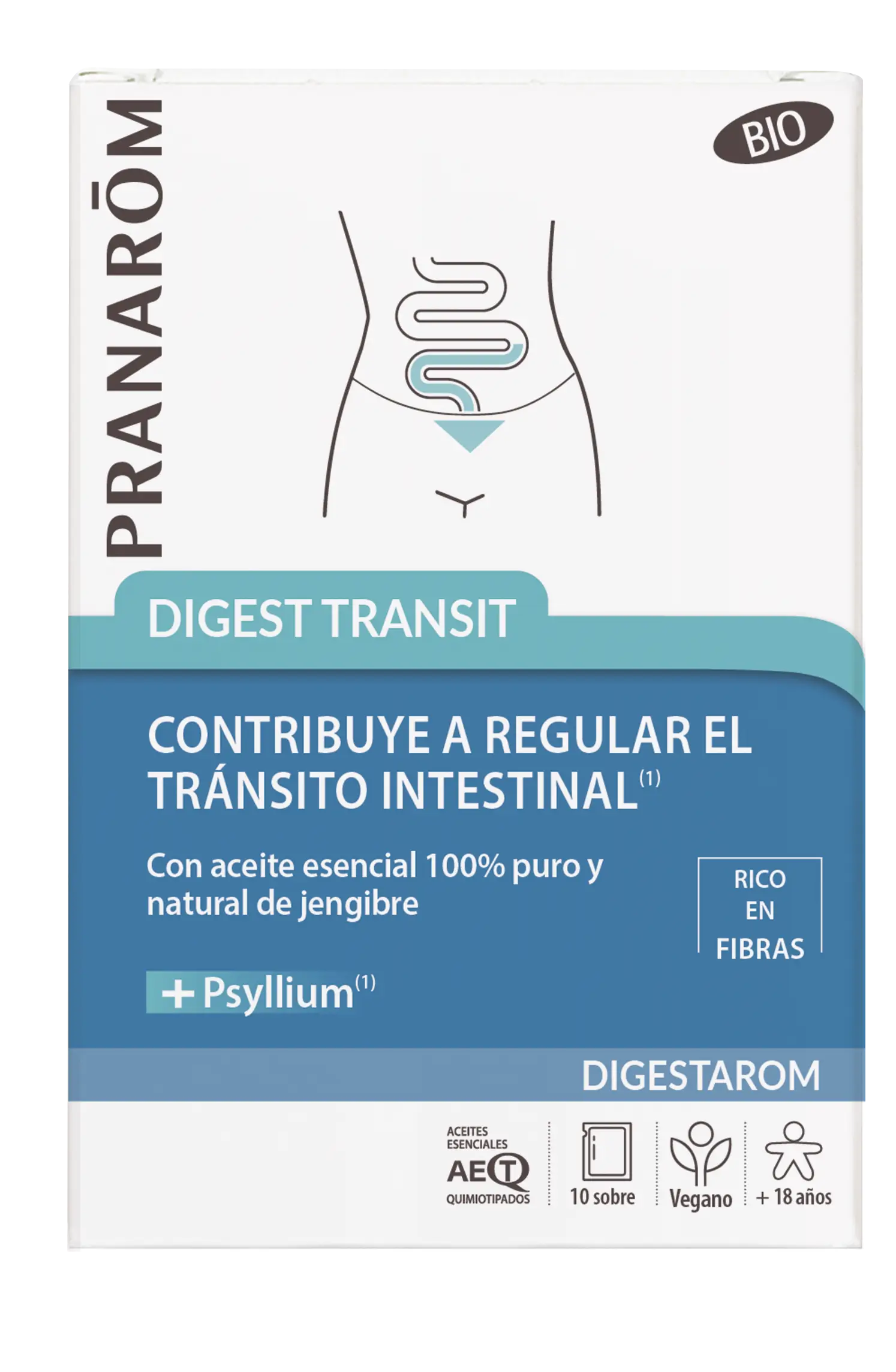 Pranarom Digest Transit Stool Fluency Ginger & Psyllium Essential Oil Organic Vegan , 10 sachets