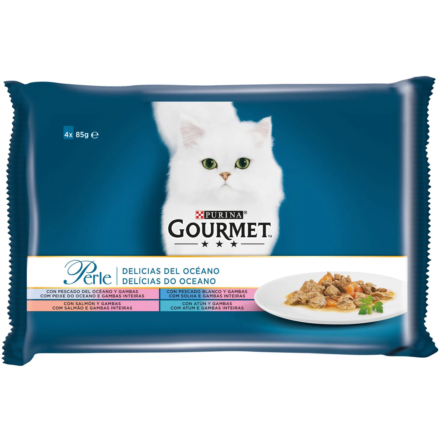 Gourmet Perle Delicias Pescado Oceano Caja 12X4X85Gr, comida húmeda para gatos