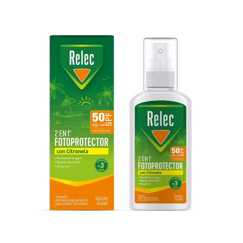 Relec 2 En 1 Fotoprotector Spf50 Con Citronela , 100 ml