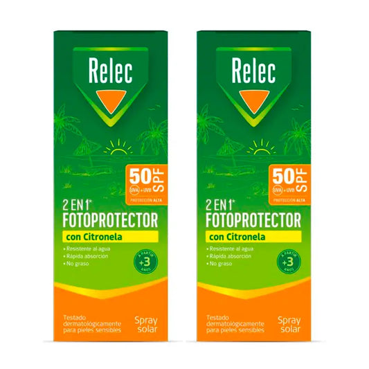 Relec Duplo 2 In 1 Photoprotector Spf50 With Citronella, 2 x 100 ml