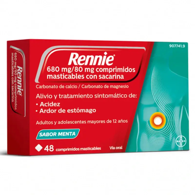 Rennie 48 Chewable Tablets with Saccharin Peppermint