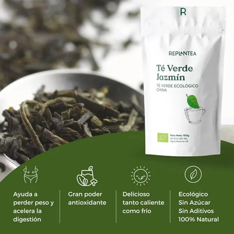 Replantea Té Verde Jazmín Ecológico, 100 gr