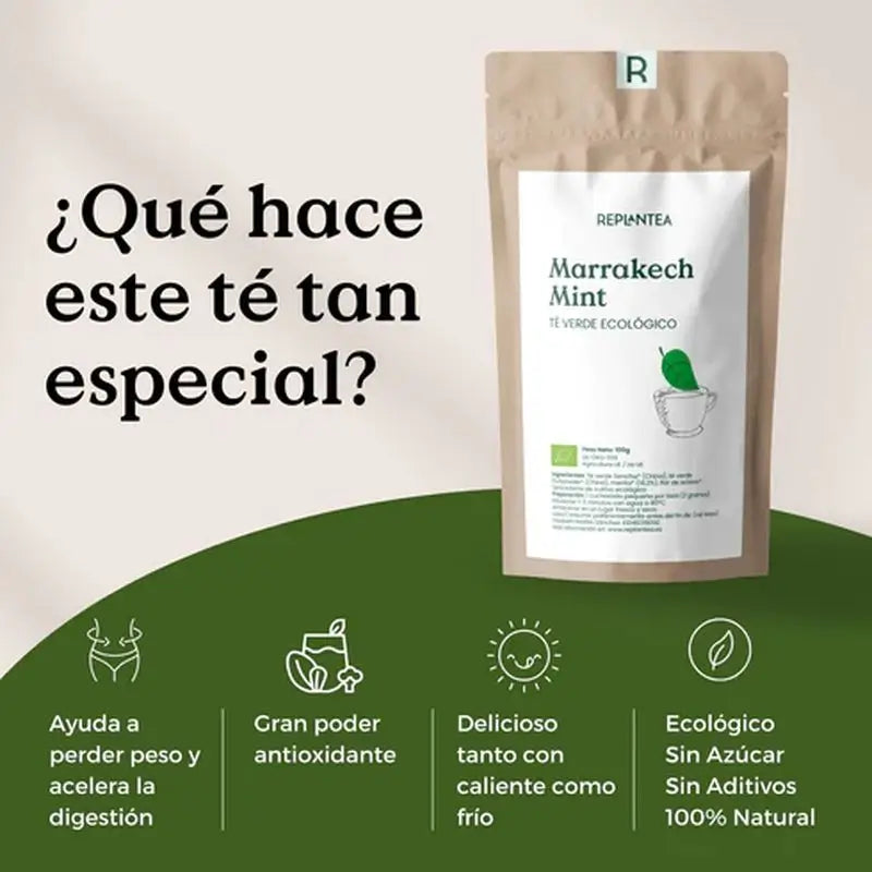 Replantea Té Verde Marrakech Mint Ecológico, 90 gr