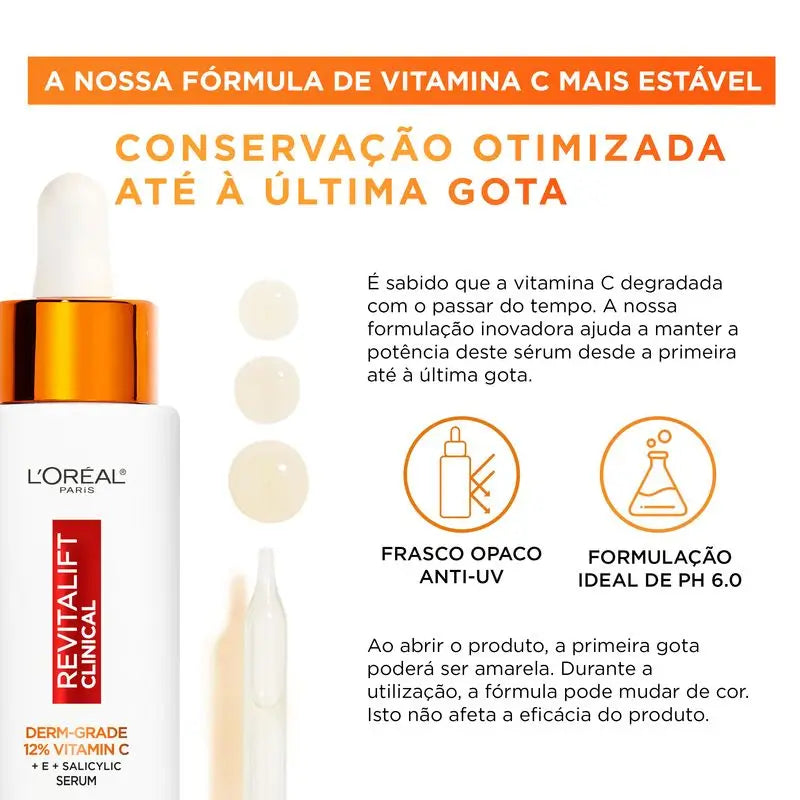 L'Oréal Paris Revitalift Clinical Serum [Wrinkle-Tone-Pores] With 12% Pure Vitamin C + Vitamin E + Salicylic Acid.