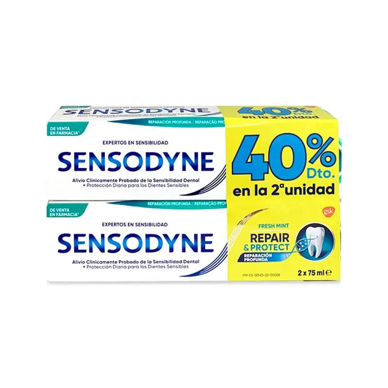 Sensodyne Repair & Protect Fresh Mint Toothpaste, pack of 2x75 ml