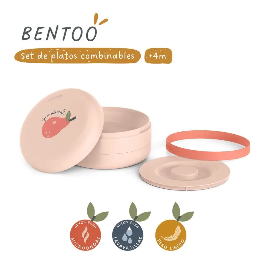 Suavinex Bento Box, Set Platos Combinables Para Comer Fuera De Casa. Capacidad 2 Comidas. +4 Meses, Coral