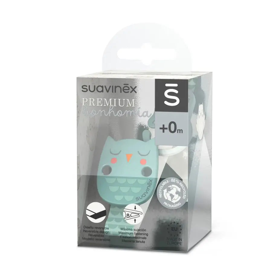 Suavinex Broche Pinza Con Cinta. Cadena Para Chupete Con Cinta Textil, Con Diseño A Dos Caras. +0 Meses. Verde