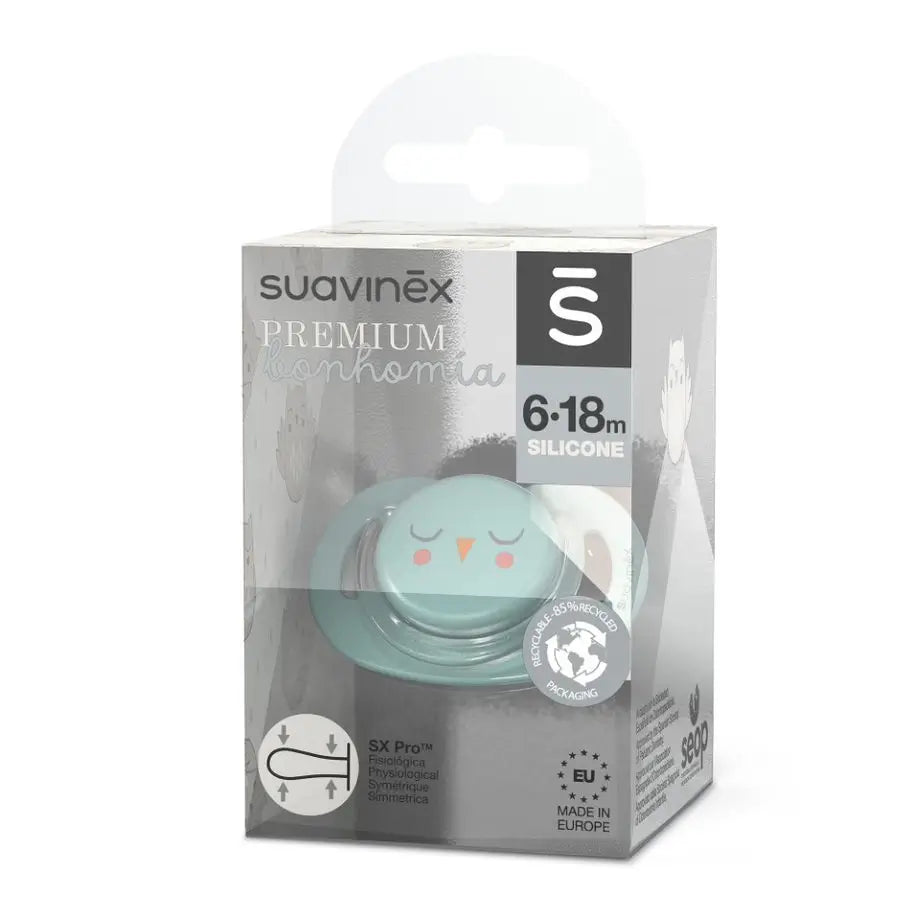 Suavinex Chupete Premium Para Bebés De 6-18 Meses. Chupete Con Tetina Fisiológica De Silicona Sx Pro. Bonhomia, Verde