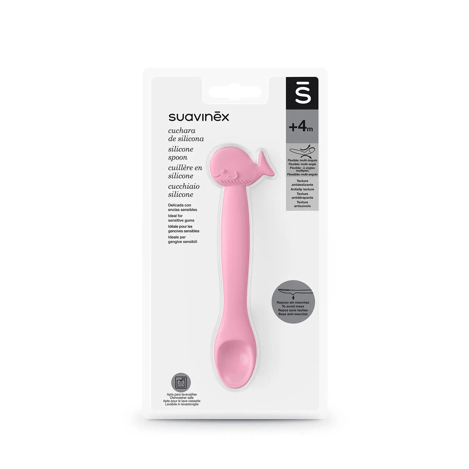 Suavinex Cuchara de Silicona Para Bebés +4 Meses, Color Rosa