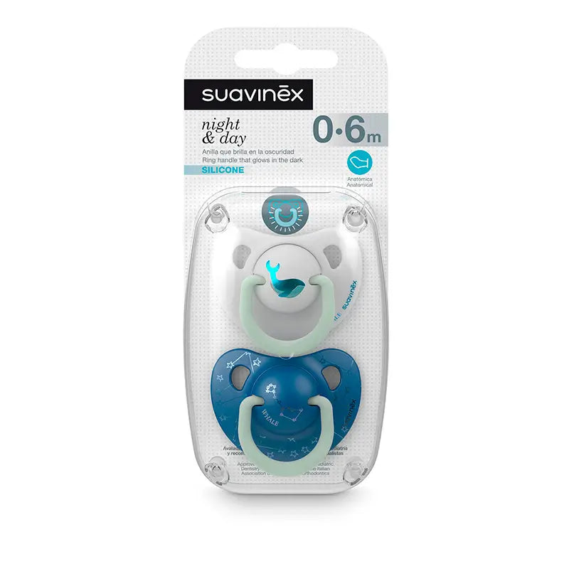 Suavinex Pack 2 Chupetes Nocturnosazules Para Bebés 0-6 Meses