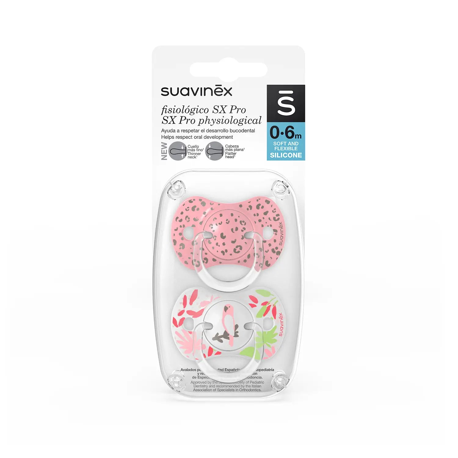 Suavinexo Pack 2 Chupetes Fisiológicos Sx Pro Rosa Loro Jungle 0-6m