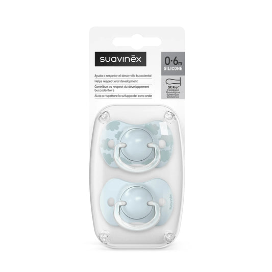 Suavinex Pack Of 2 Blue Pacifiers With Physiological Silicone Teat Sx Pro, 0-6 Months, 2 units