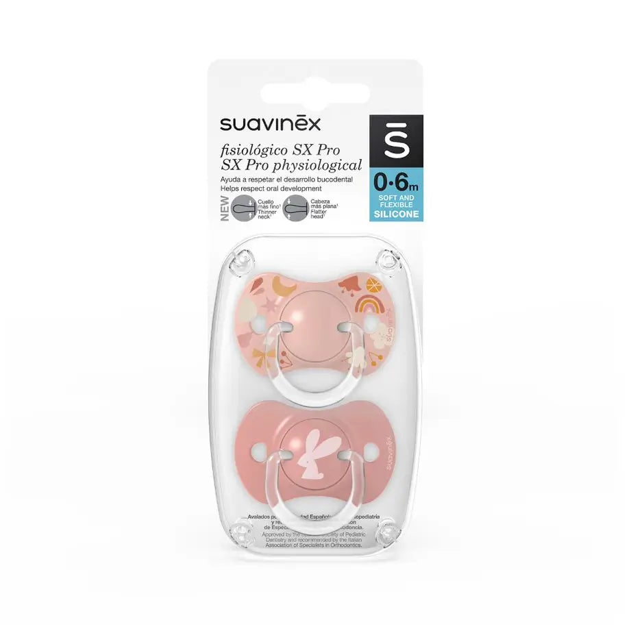 Suavinex Pack De 2 Chupetes Con Tetina Fisiológica De Silicona Sx Pro, Para Bebés 0-6 Meses, Forest Rosa