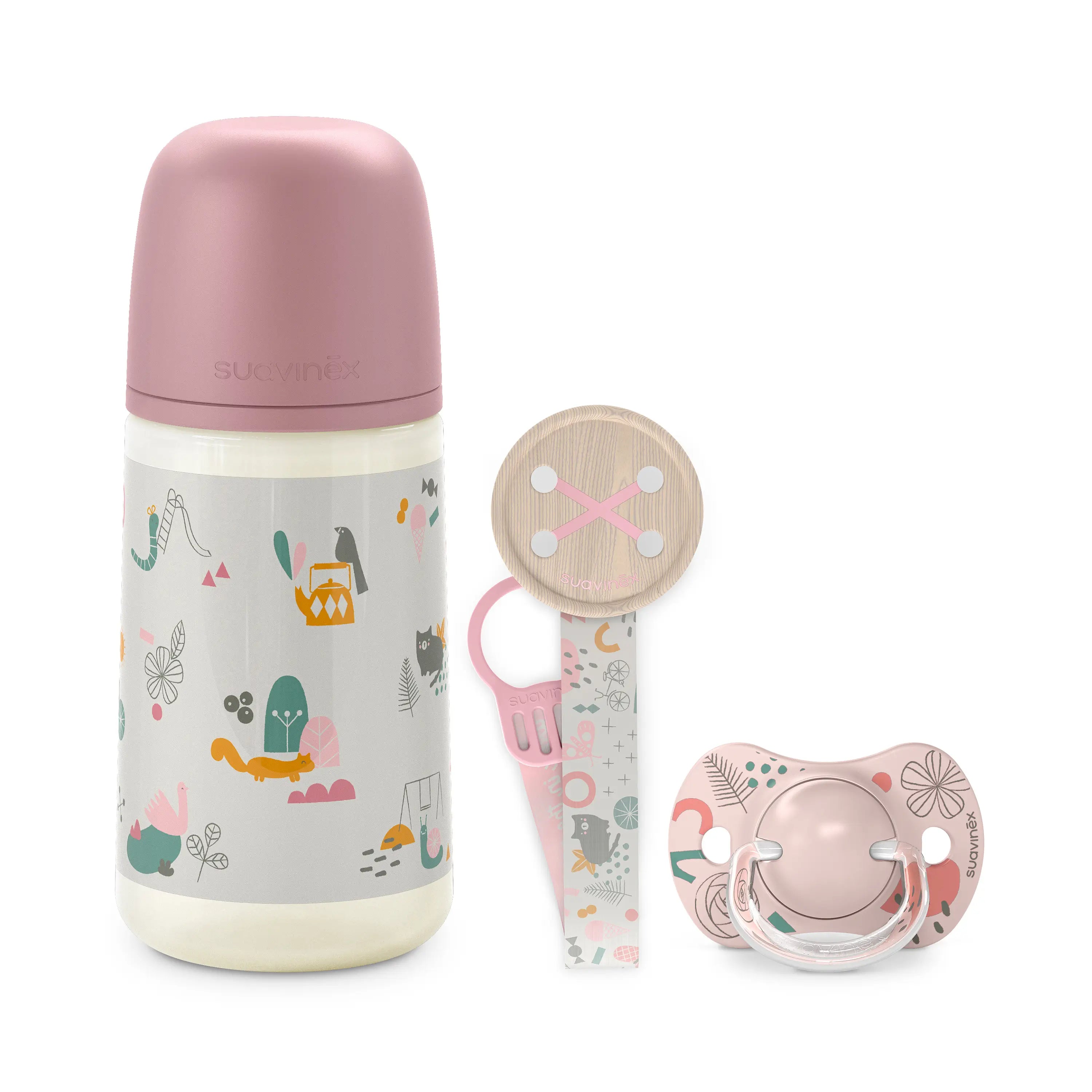 Suavinex Newborn Baby Gift Pack: Anti-colic Bottle 270 Ml + Soother 0/6 Months + Pacifier, Pink